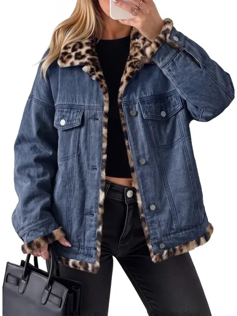 2026 Hot Women Reversible Leopard Lined Denim Jacket