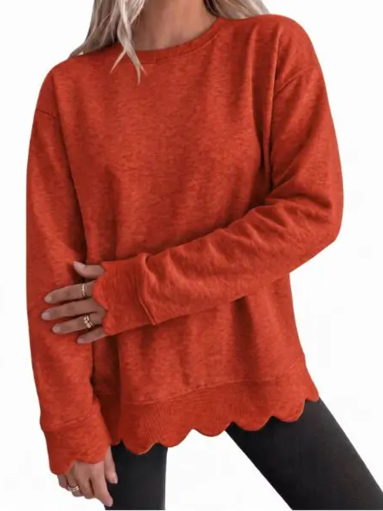 2026 🔥 Women's Crew Neck Wavy Scallop Oversized Sweatshirt BUY 2 FREE SHIPPING 🔥