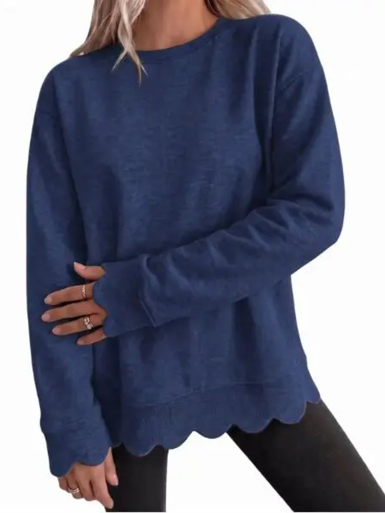2026 🔥 Women's Crew Neck Wavy Scallop Oversized Sweatshirt BUY 2 FREE SHIPPING 🔥