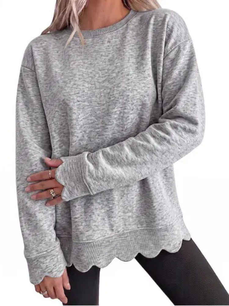 2026 🔥 Women's Crew Neck Wavy Scallop Oversized Sweatshirt BUY 2 FREE SHIPPING 🔥