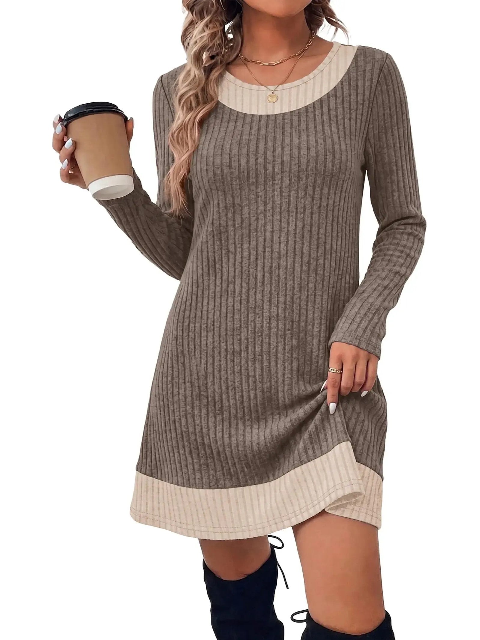 Limited-Time Offer: 50% Off!✨Fashion Fall Dresses for Women 2026 Long Sleeve Sweater Dress Color Block 