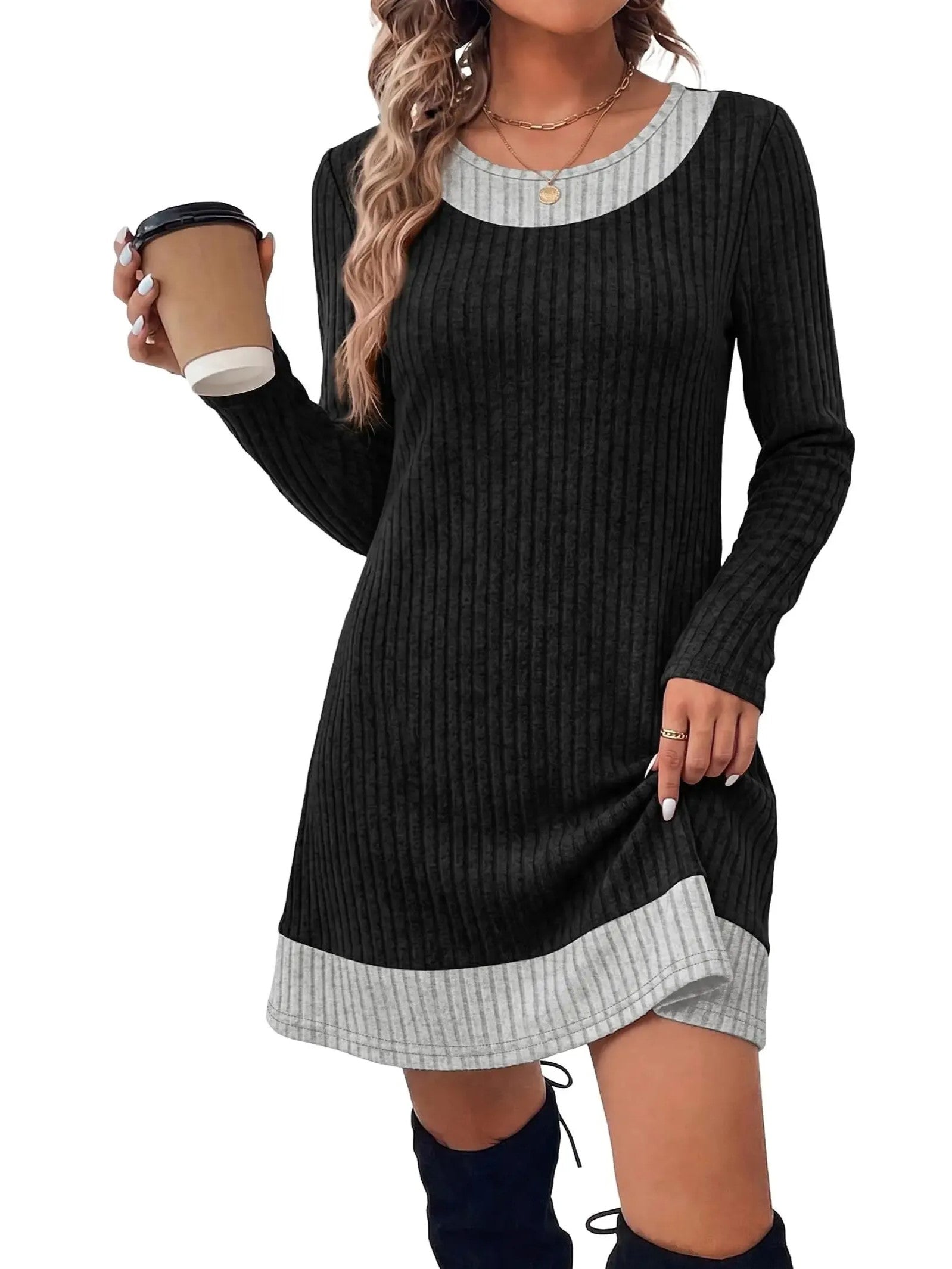 Limited-Time Offer: 50% Off!✨Fashion Fall Dresses for Women 2026 Long Sleeve Sweater Dress Color Block 