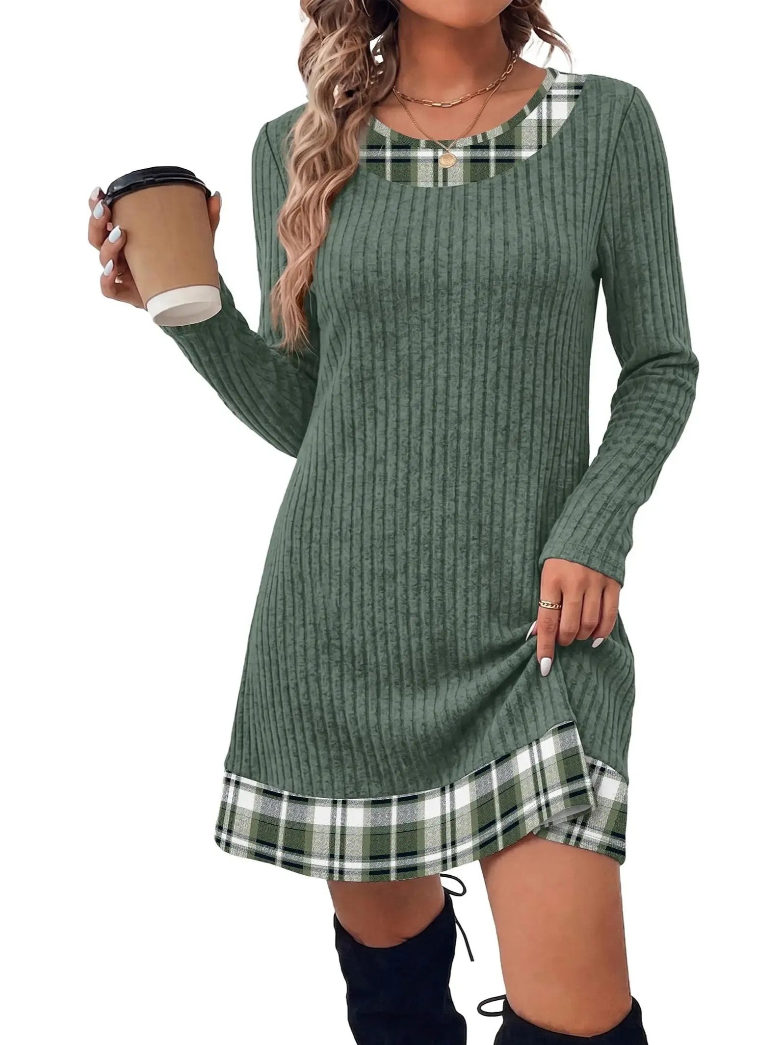 Limited-Time Offer: 50% Off!✨Fashion Fall Dresses for Women 2026 Long Sleeve Sweater Dress Color Block 