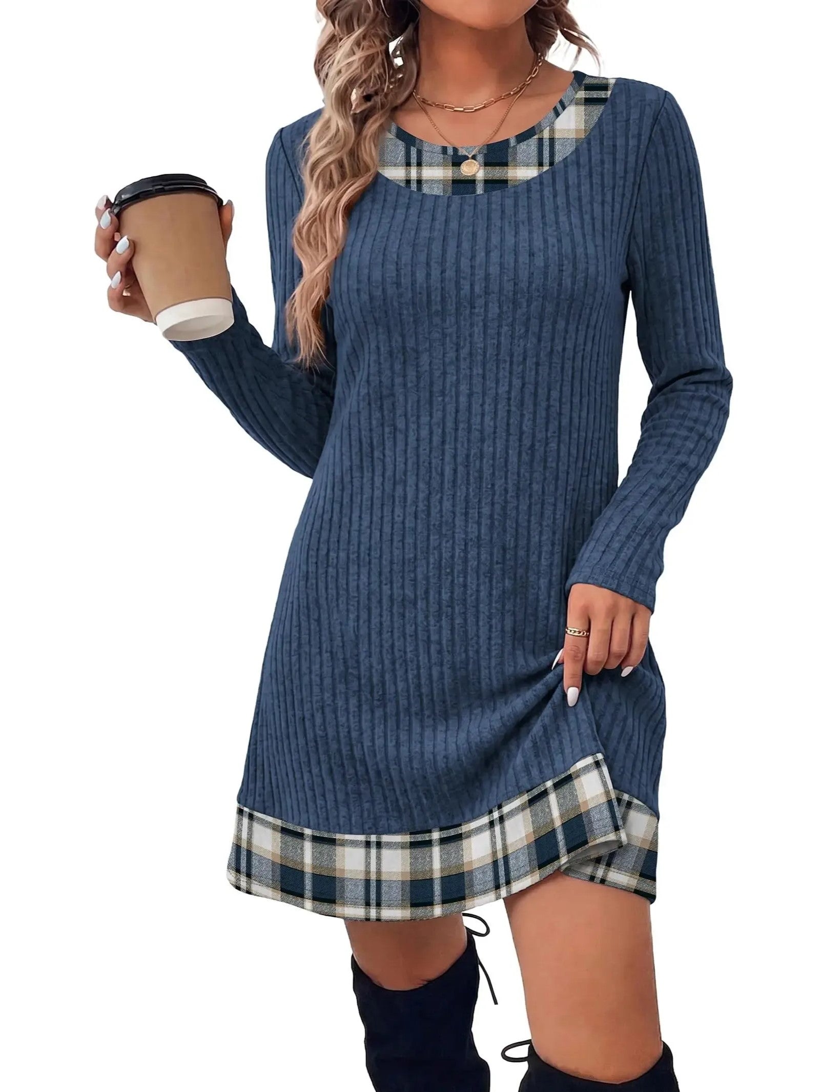 Limited-Time Offer: 50% Off!✨Fashion Fall Dresses for Women 2026 Long Sleeve Sweater Dress Color Block 