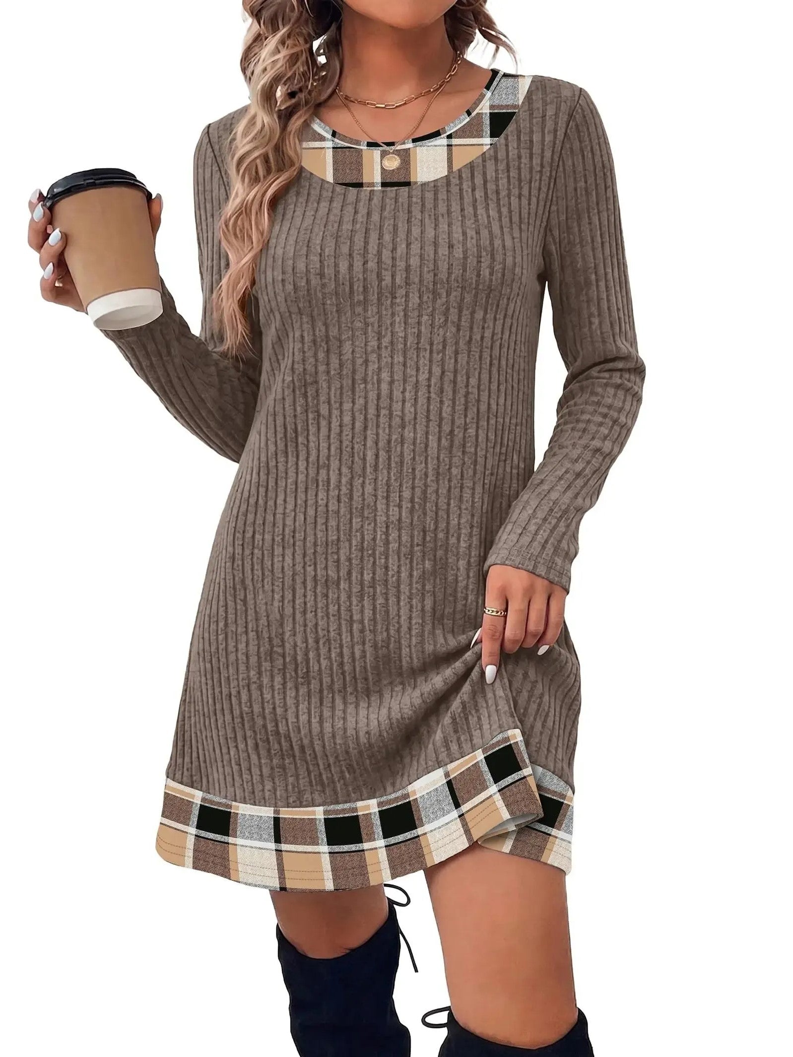 Limited-Time Offer: 50% Off!✨Fashion Fall Dresses for Women 2026 Long Sleeve Sweater Dress Color Block 