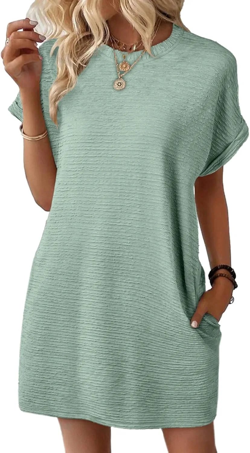 2026 New Women's Lightweight Summer Short Sleeve Dress with Pockets