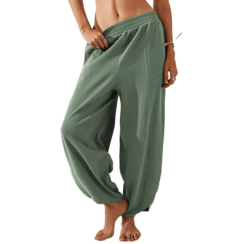 2026 Womens 450g Baggy Wide Leg Pants Casual Elastic Waisted Palazzo Harem Pants with Pockets