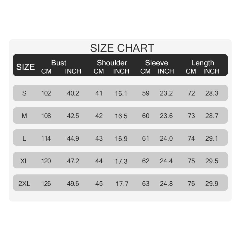 Size chart for relaxed ribbed button-down shirt jacket