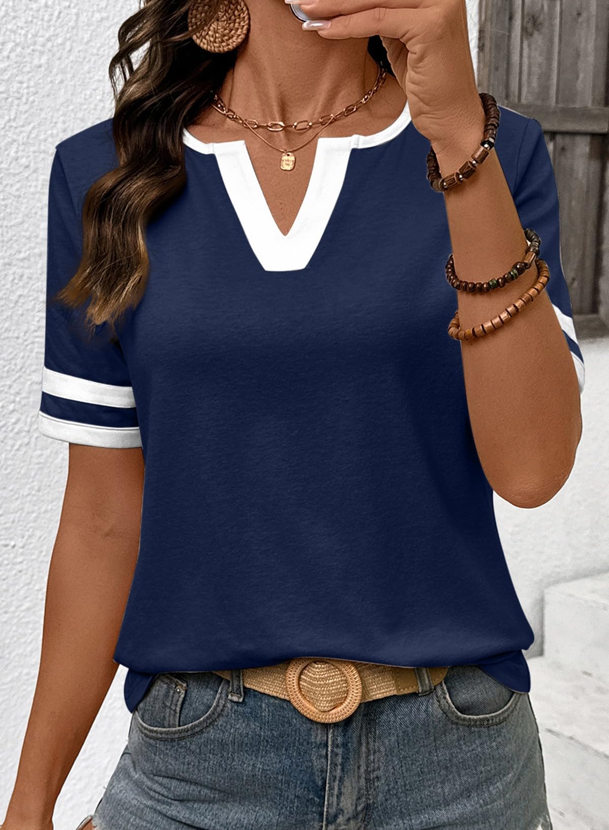 Last Day of 10th Anniversary Sale! 2026 Spring/Summer Women's Casual Colorblock V-Neck T-Shirt