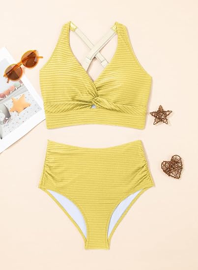 Women's Textured Bikini Sets Twist Front Top Swimsuits