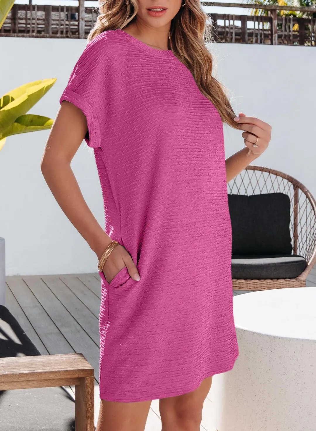2026 New Women's Lightweight Summer Short Sleeve Dress with Pockets