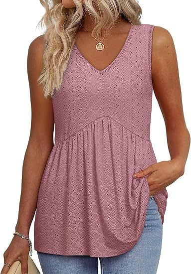 🔥New Arrival 50% OFF🔥Women Dressy Sleeveless V Neck Babydoll Tank Tops 