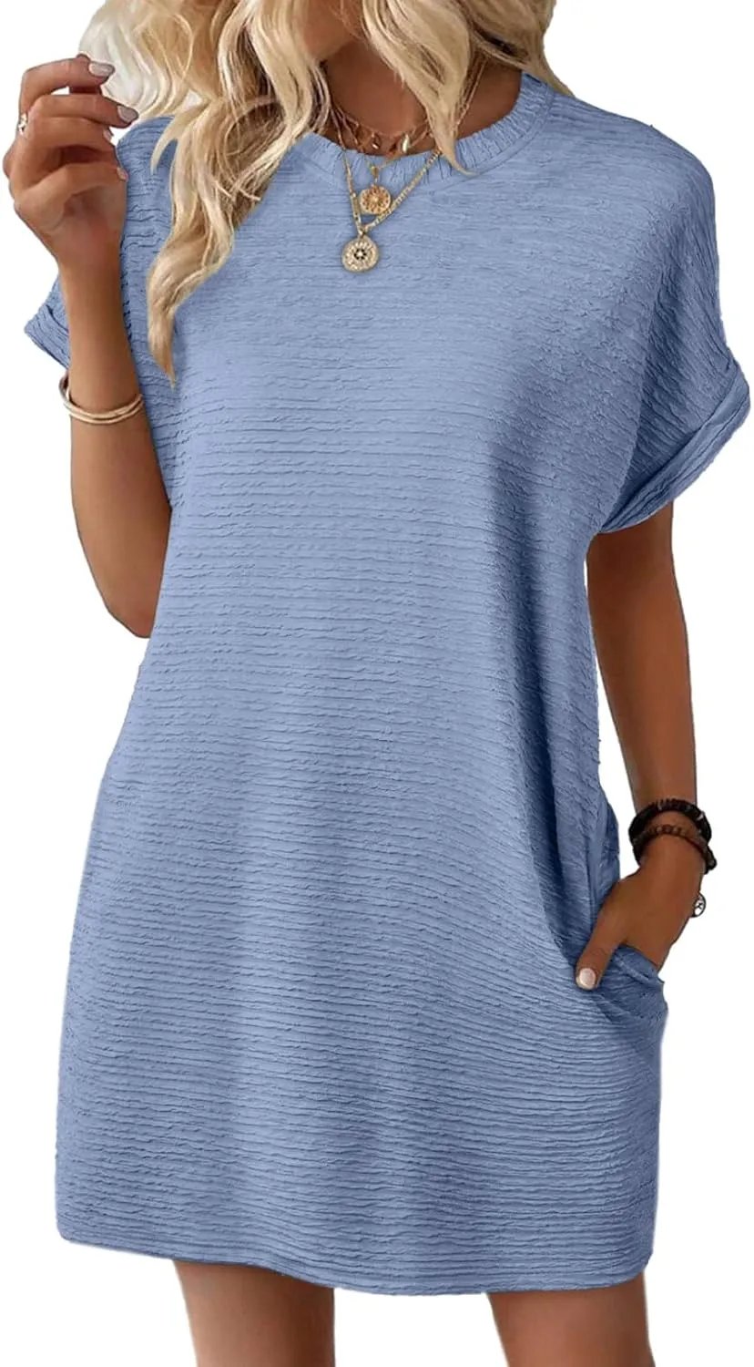 2026 New Women's Lightweight Summer Short Sleeve Dress with Pockets