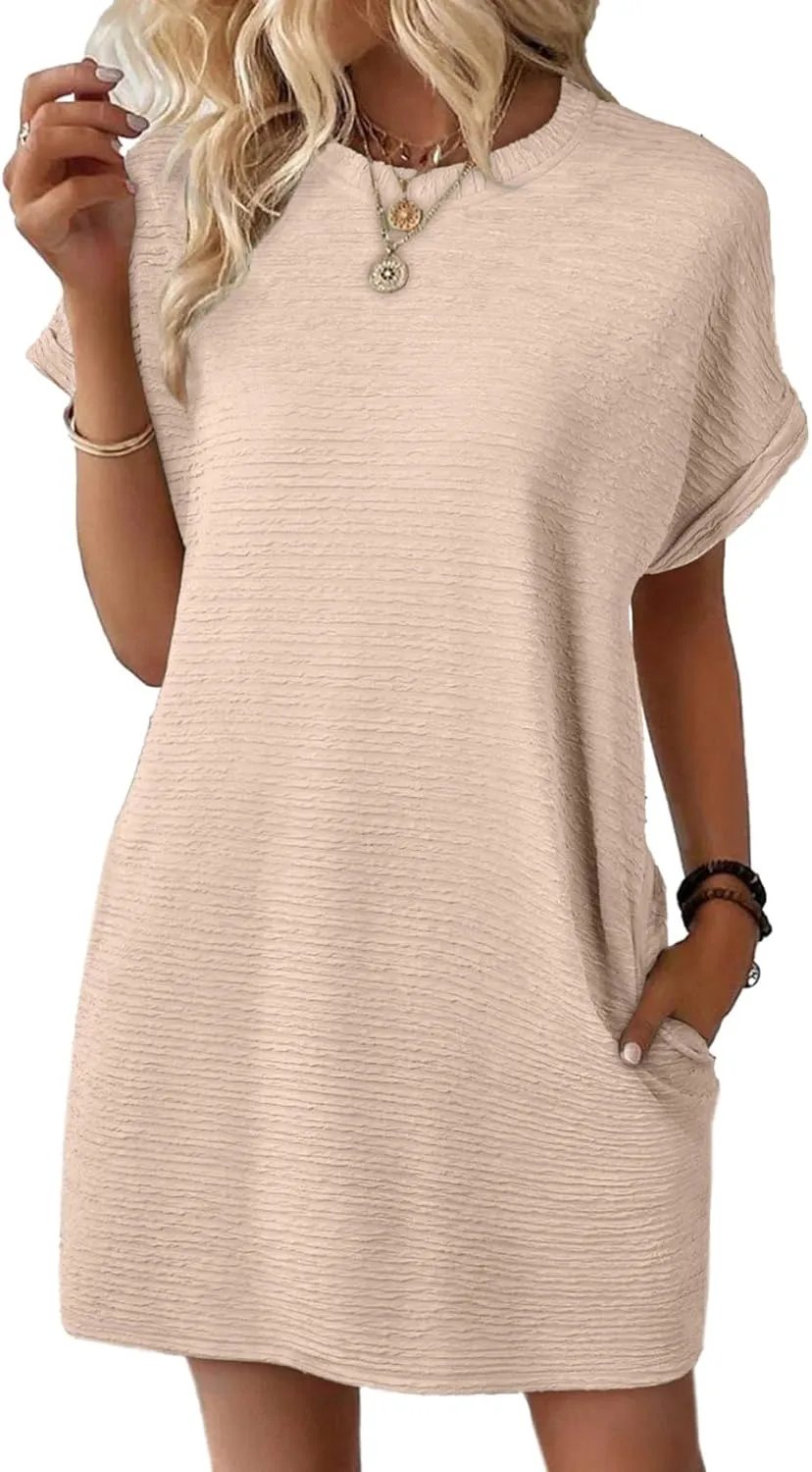 2026 New Women's Lightweight Summer Short Sleeve Dress with Pockets