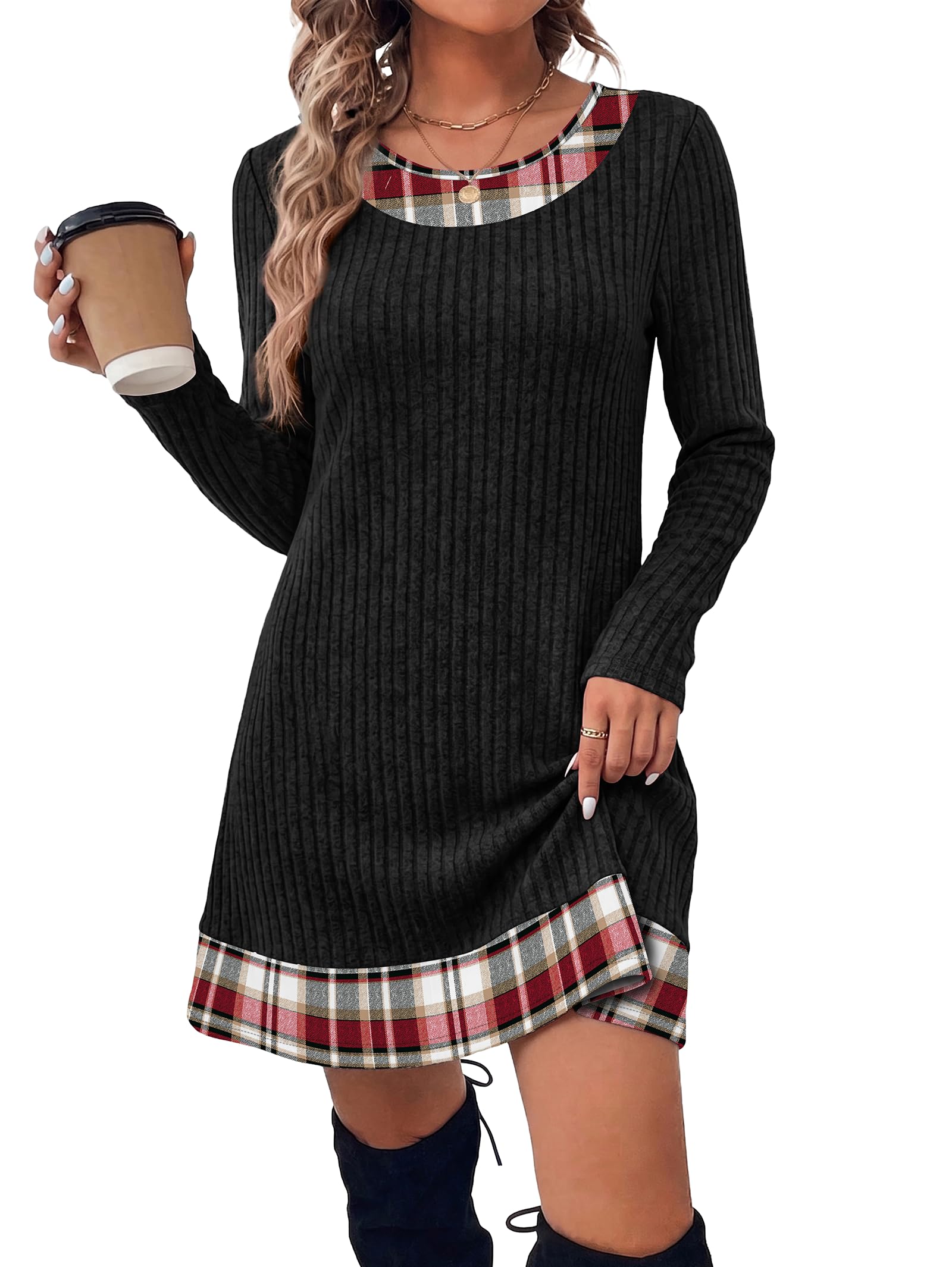 Limited-Time Offer: 50% Off!✨Fashion Fall Dresses for Women 2026 Long Sleeve Sweater Dress Color Block 