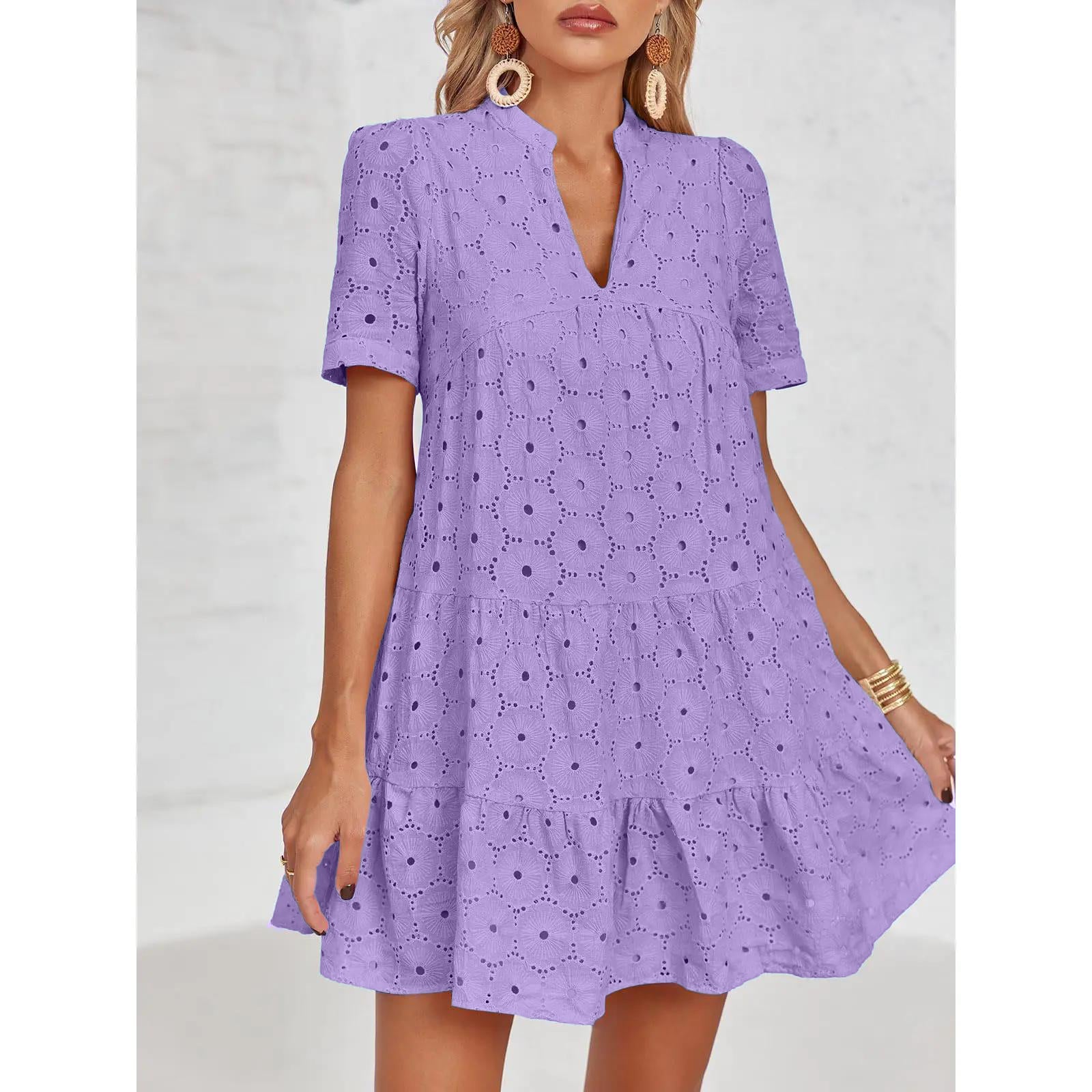 2026 Last Day – 50% Off! Women’s Summer Lace Dresses Eyelet Casual Flowy Babydoll Swing