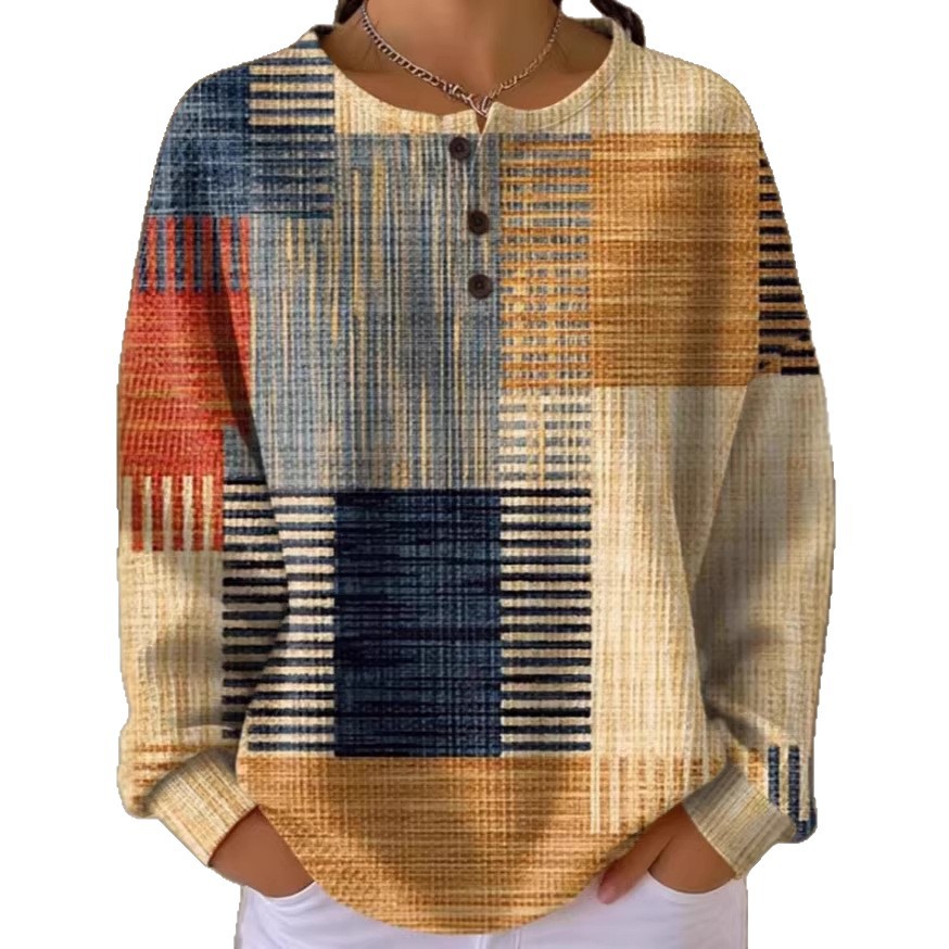 2026 Best-Selling Waffle Hoodie – 8,000+ Sold! 🔥Women's Geometric Print Button-Up Casual Waffle Knit Sweatshirt
