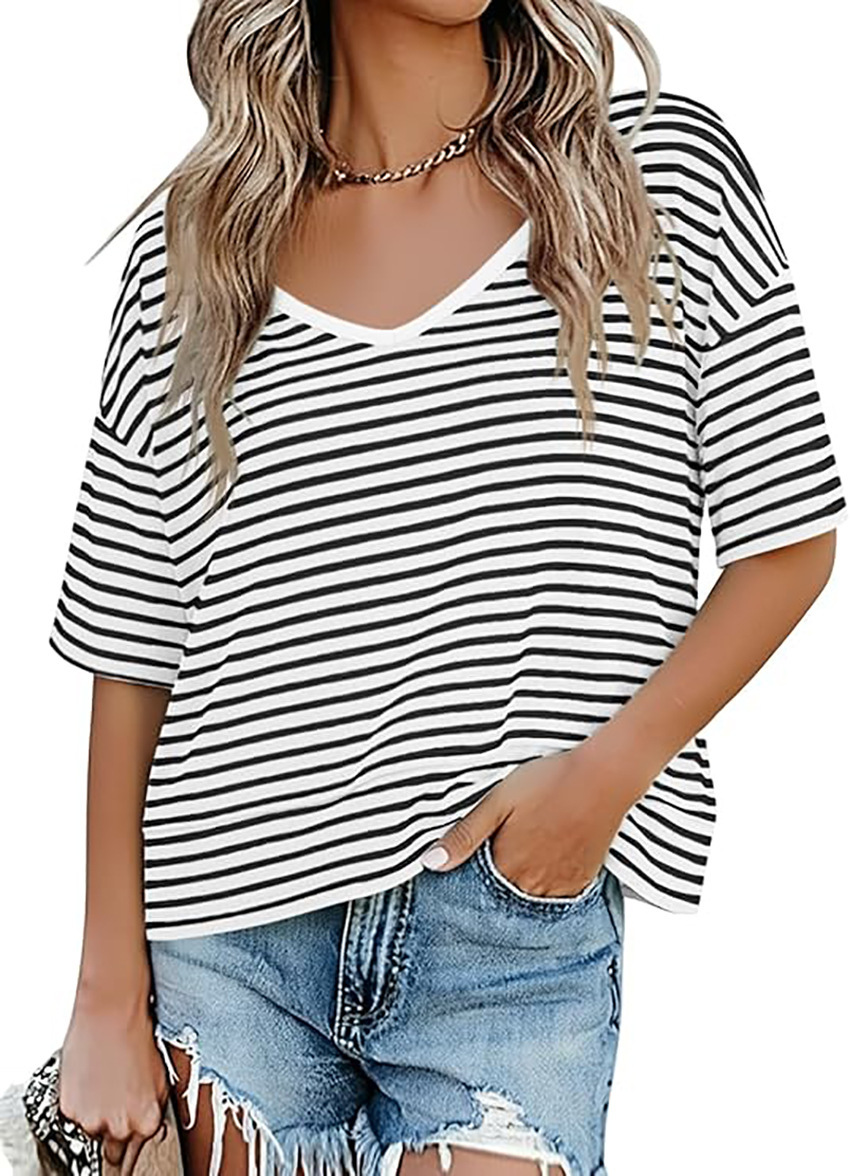 Women's V-Neck Spliced Hem Casual Top