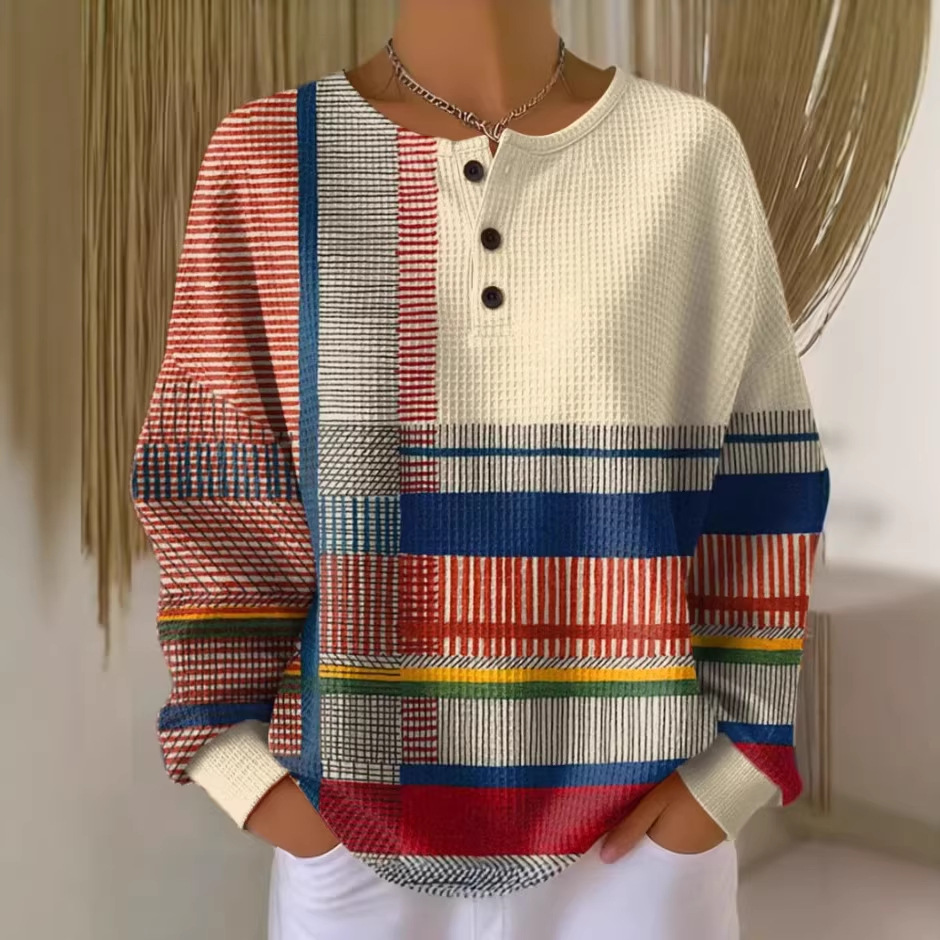 2026 Best-Selling Waffle Hoodie – 8,000+ Sold! 🔥Women's Geometric Print Button-Up Casual Waffle Knit Sweatshirt