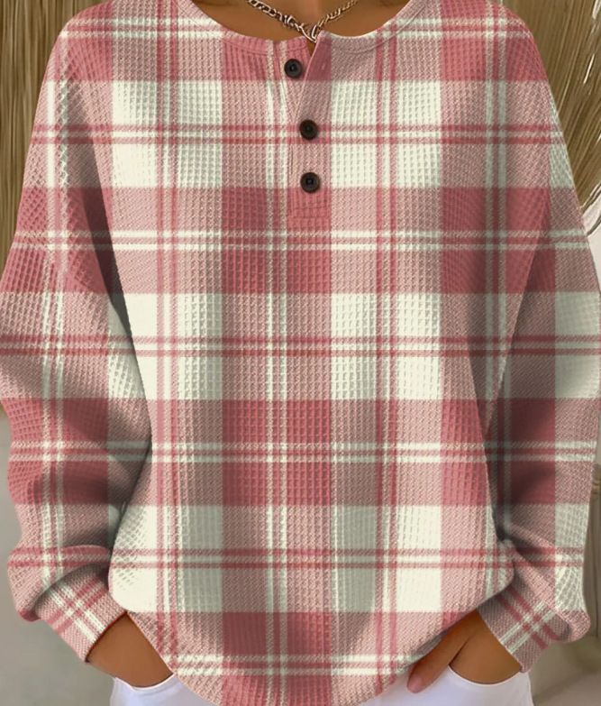 2026 Best-Selling Waffle Hoodie – 8,000+ Sold! 🔥Women's Geometric Print Button-Up Casual Waffle Knit Sweatshirt