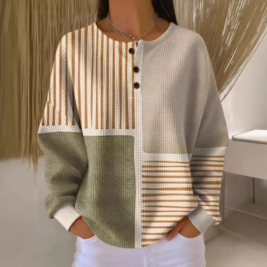 2026 Best-Selling Waffle Hoodie – 8,000+ Sold! 🔥Women's Geometric Print Button-Up Casual Waffle Knit Sweatshirt