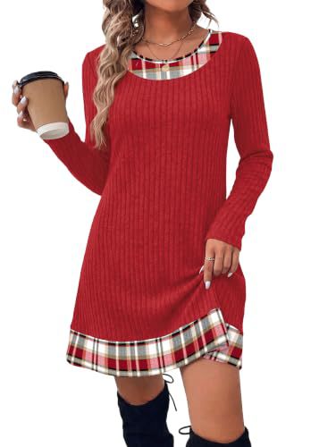 Limited-Time Offer: 50% Off!✨Fashion Fall Dresses for Women 2026 Long Sleeve Sweater Dress Color Block 