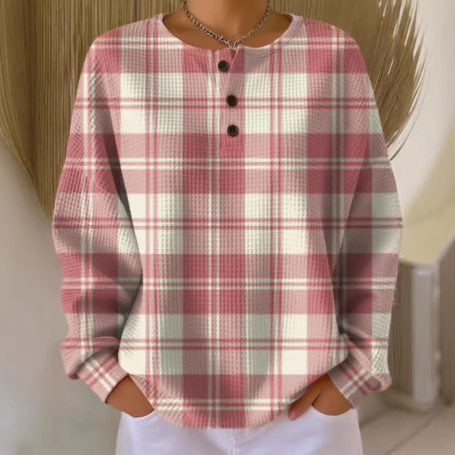 2026 Best-Selling Waffle Hoodie – 8,000+ Sold! 🔥Women's Geometric Print Button-Up Casual Waffle Knit Sweatshirt