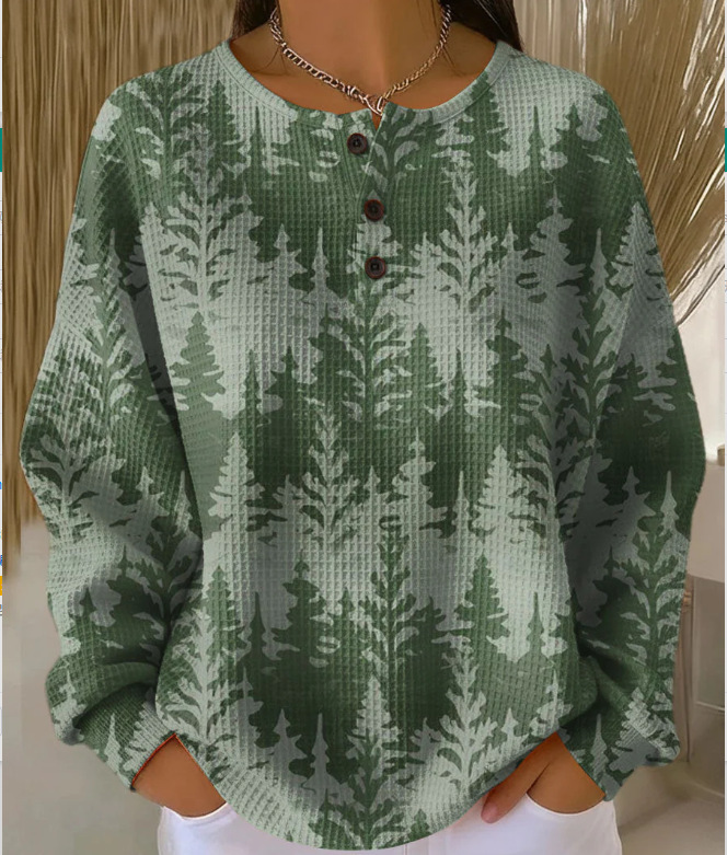 2026 Best-Selling Waffle Hoodie – 8,000+ Sold! 🔥Women's Geometric Print Button-Up Casual Waffle Knit Sweatshirt