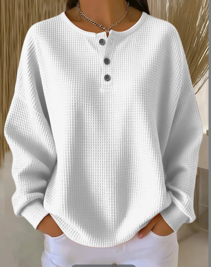 2026 Best-Selling Waffle Hoodie – 8,000+ Sold! 🔥Women's Geometric Print Button-Up Casual Waffle Knit Sweatshirt