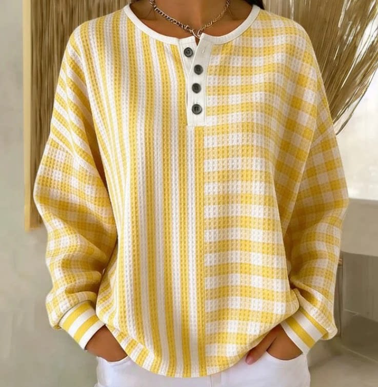 2026 Best-Selling Waffle Hoodie – 8,000+ Sold! 🔥Women's Geometric Print Button-Up Casual Waffle Knit Sweatshirt