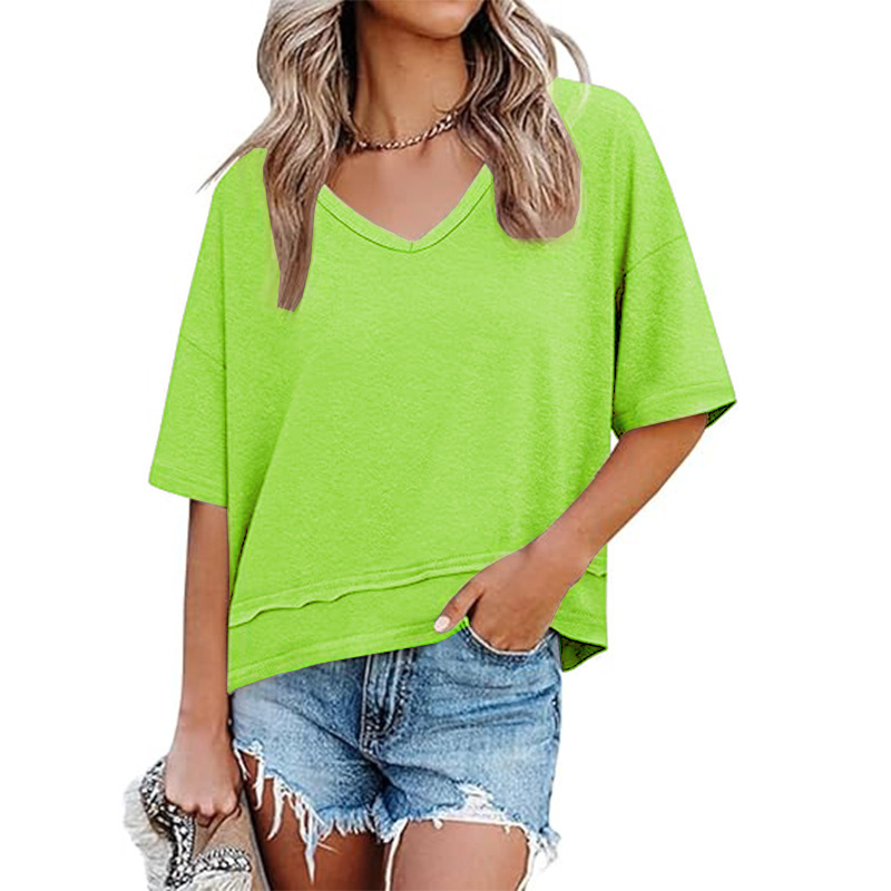 Women's V-Neck Spliced Hem Casual Top