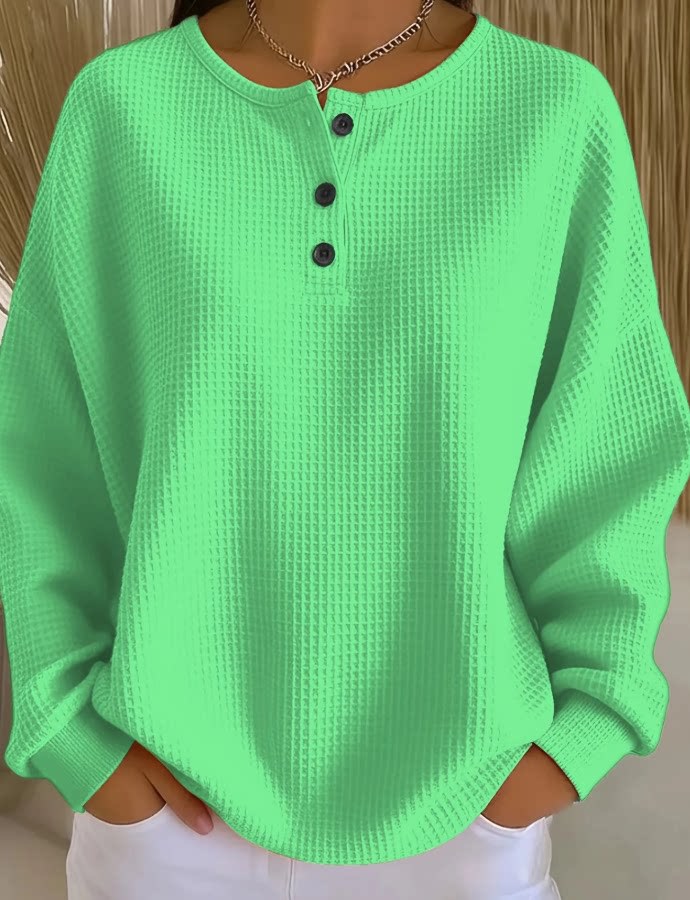2026 Best-Selling Waffle Hoodie – 8,000+ Sold! 🔥Women's Geometric Print Button-Up Casual Waffle Knit Sweatshirt