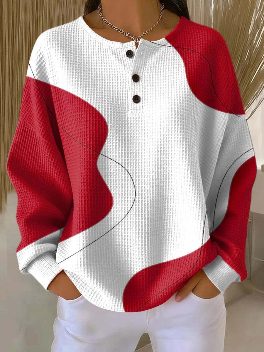 2026 Best-Selling Waffle Hoodie – 8,000+ Sold! 🔥Women's Geometric Print Button-Up Casual Waffle Knit Sweatshirt