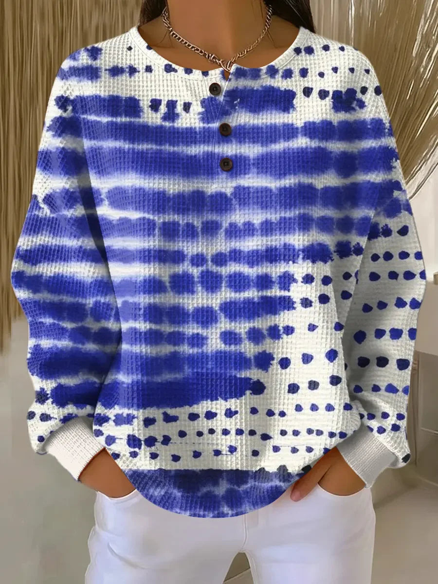 2026 Best-Selling Waffle Hoodie – 8,000+ Sold! 🔥Women's Geometric Print Button-Up Casual Waffle Knit Sweatshirt