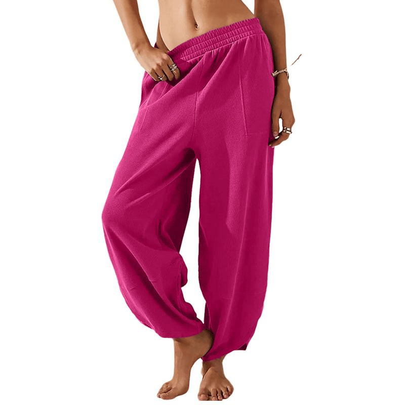 2026 Womens 450g Baggy Wide Leg Pants Casual Elastic Waisted Palazzo Harem Pants with Pockets