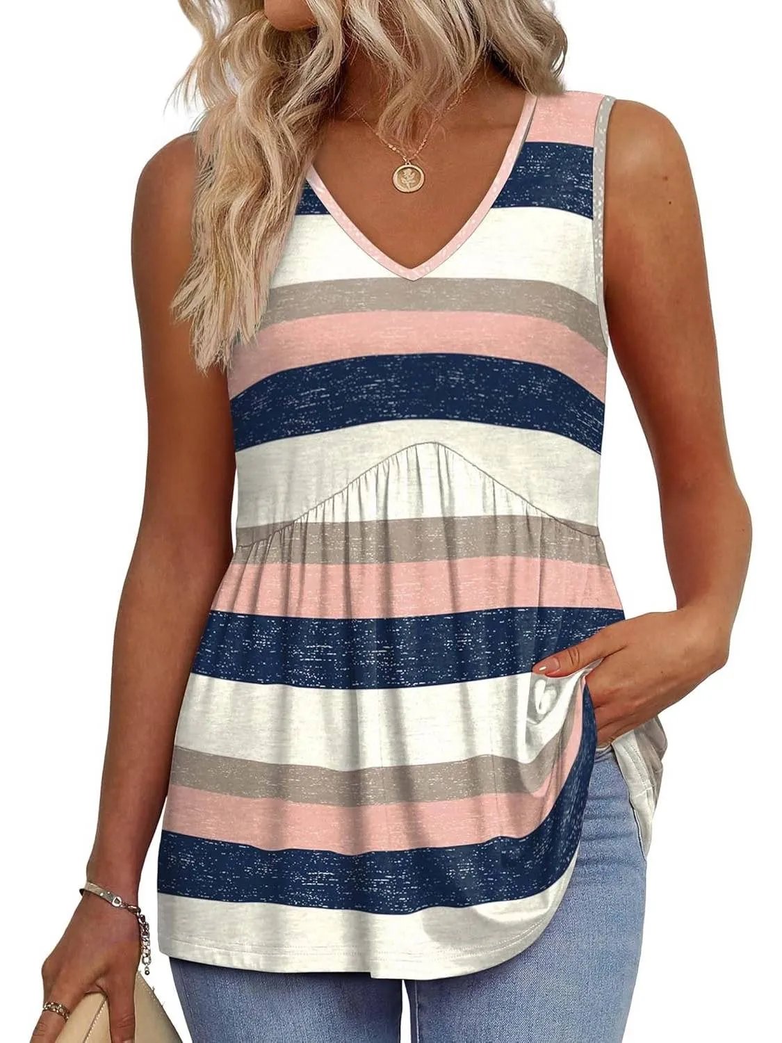 🔥New Arrival 50% OFF🔥Women Dressy Sleeveless V Neck Babydoll Tank Tops 