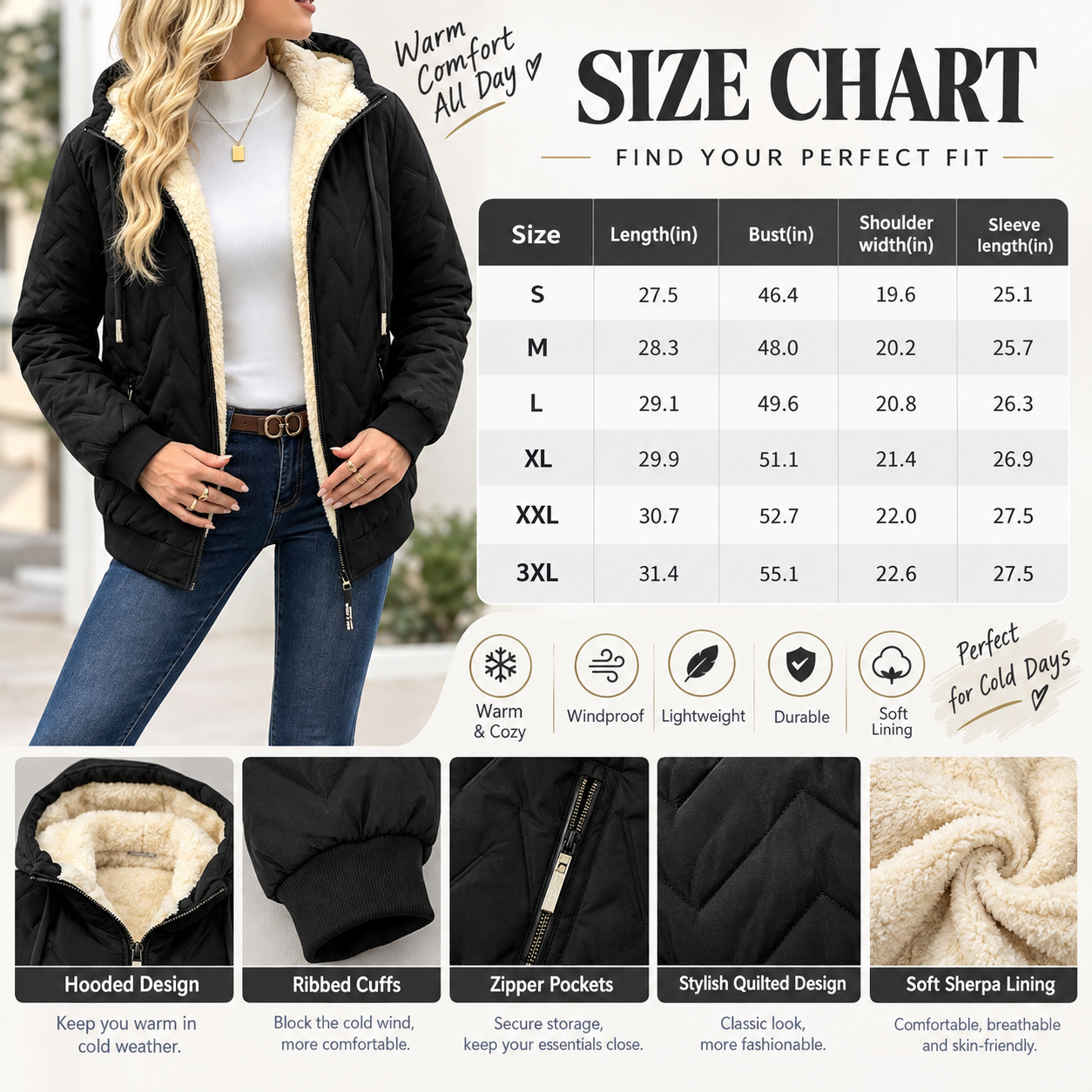 Hooded jacket size and product information