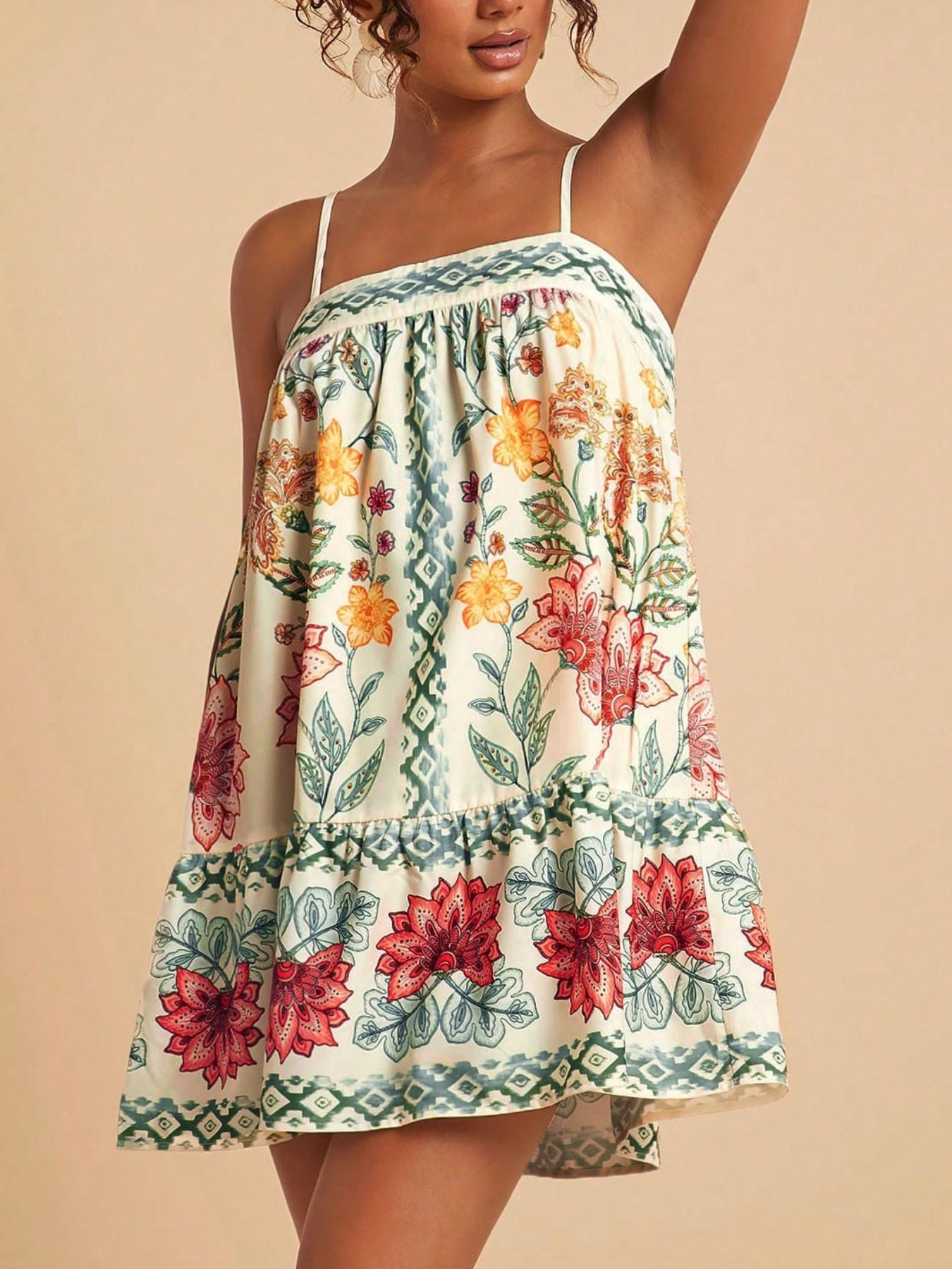 Women's Casual Chic Floral Print Sundress, Summer Wear, Bohemian Style Dress for Parties, Vacations and Beach, Boho, Fit