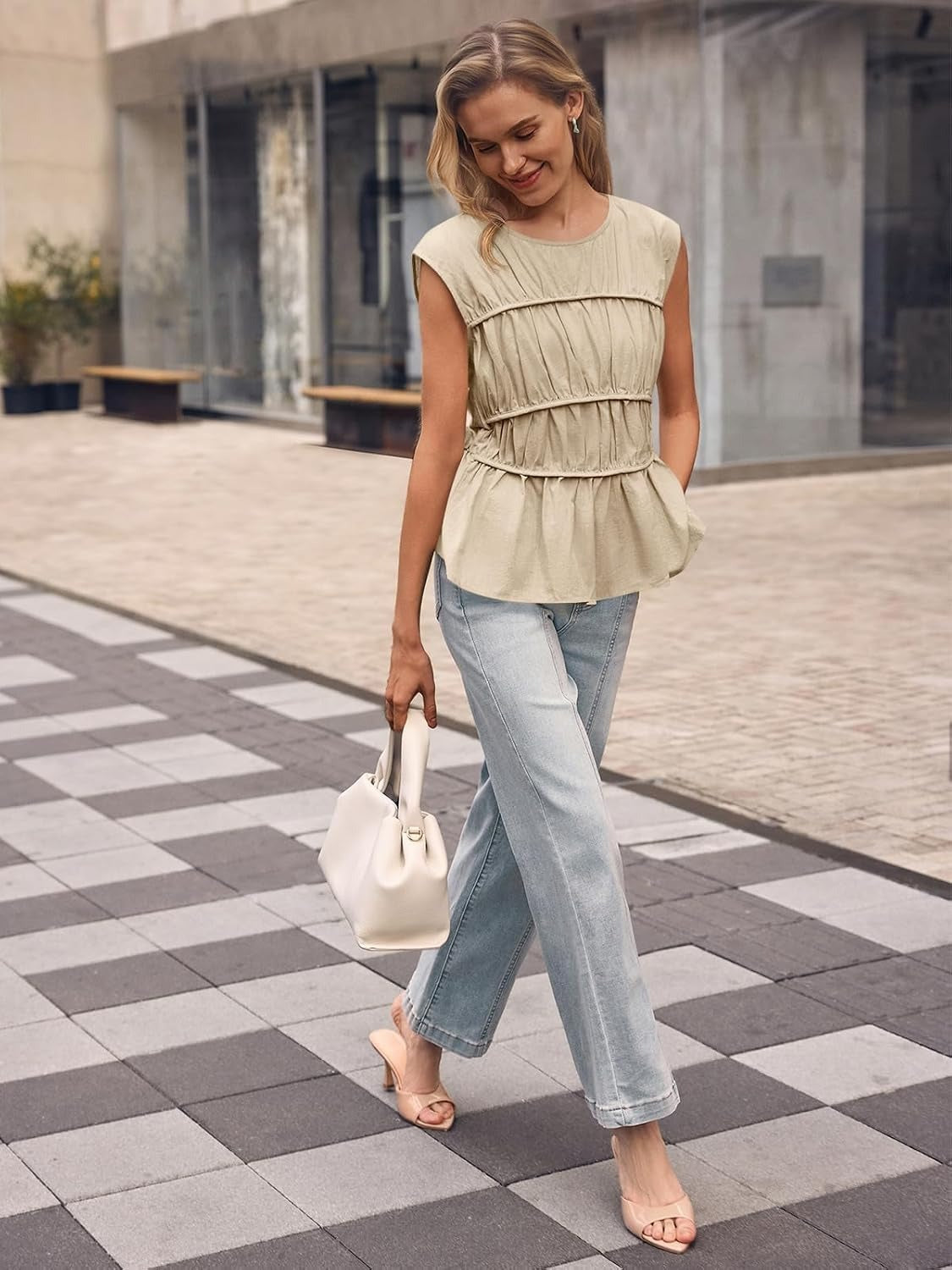 Final Day – Season Sale! 🔥 2026 Women Cap Sleeve Smocked Peplum Babydoll Blouse Crew Neck Pleated Casual Top