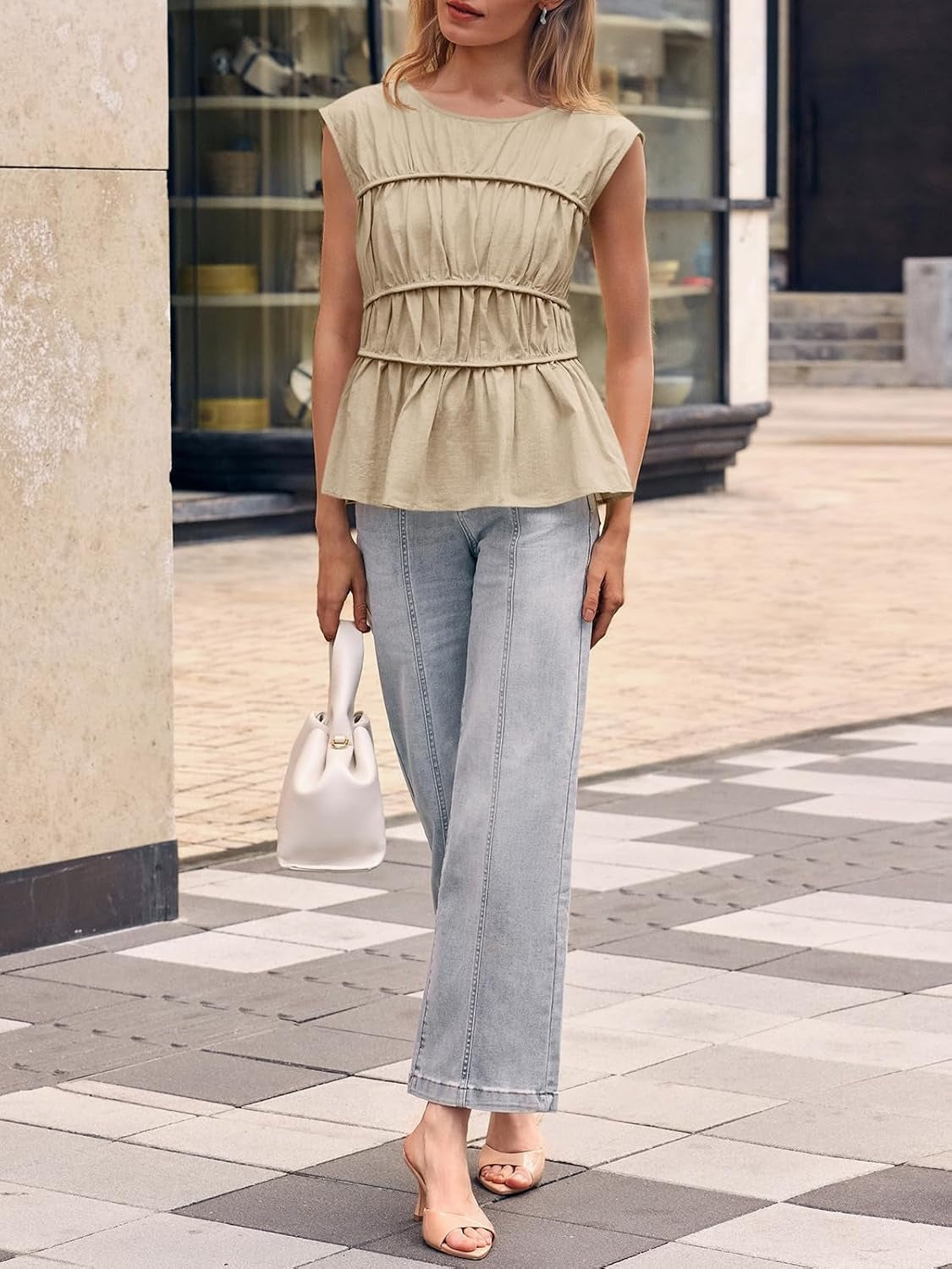Final Day – Season Sale! 🔥 2026 Women Cap Sleeve Smocked Peplum Babydoll Blouse Crew Neck Pleated Casual Top