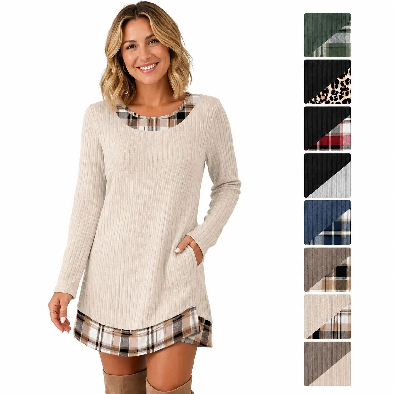 Limited-Time Offer: 50% Off!✨Fashion Fall Dresses for Women 2026 Long Sleeve Sweater Dress Color Block 