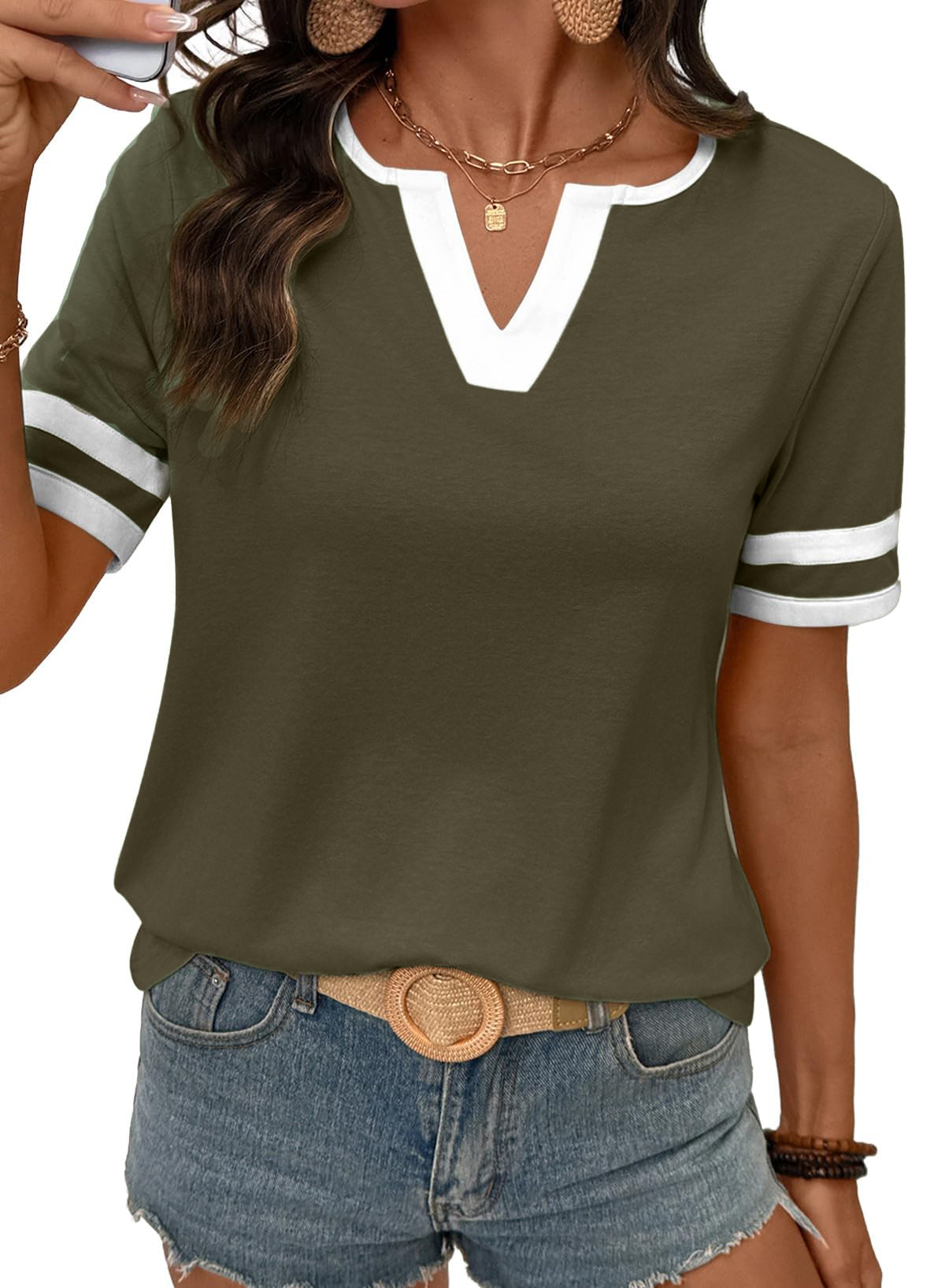 Last Day of 10th Anniversary Sale! 2026 Spring/Summer Women's Casual Colorblock V-Neck T-Shirt