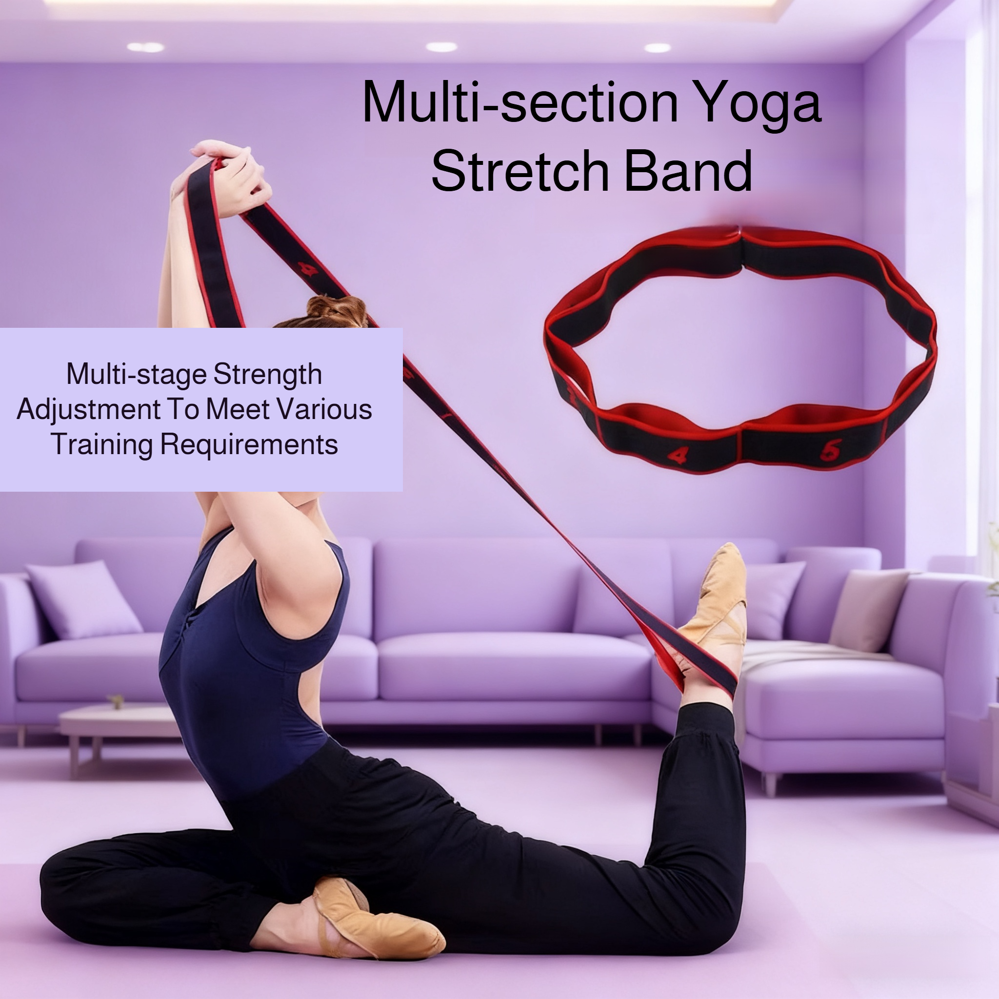 Multi-section yoga resistance band for stretching