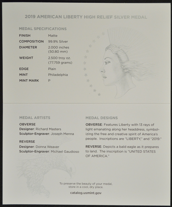 2019-W High Relief American Liberty (w/Box and COA)