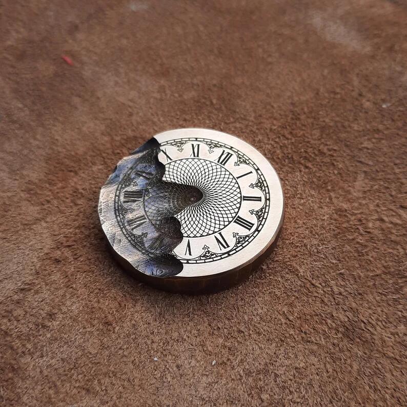 Memento Mori EDC pocket coin with vintage clock