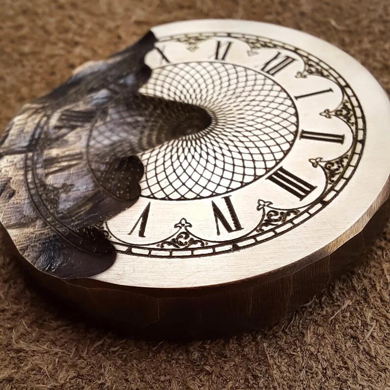 Memento Mori EDC pocket coin with vintage clock