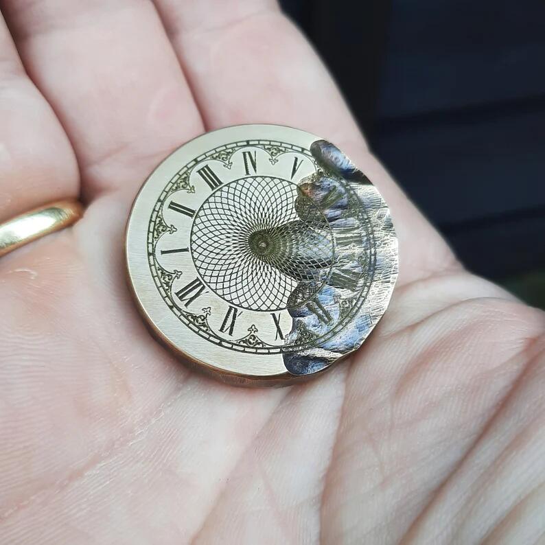 Memento Mori EDC pocket coin with vintage clock