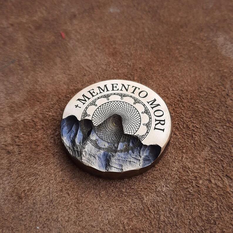 Memento Mori EDC pocket coin with vintage clock