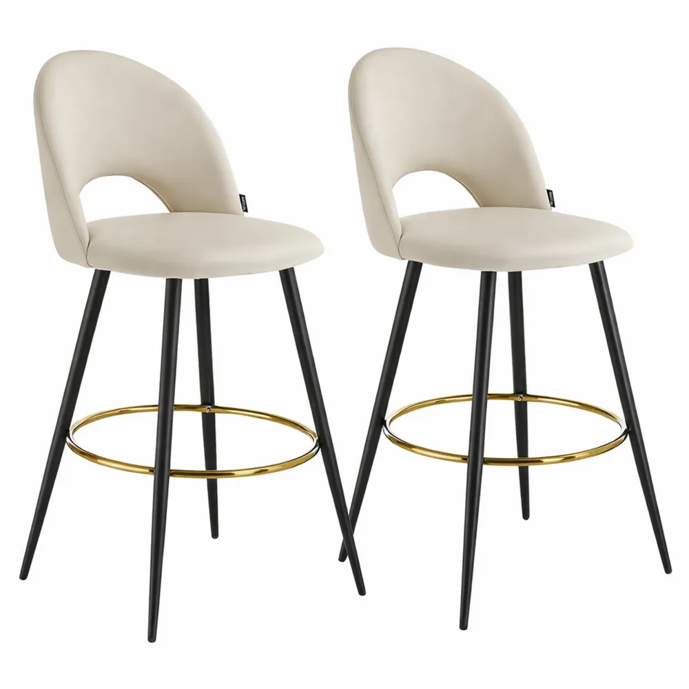 Ensemble de 2 tabourets de bar en velours avec dossier et repose-pieds pour îlot de cuisine