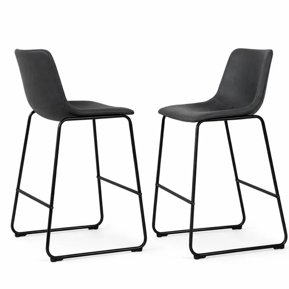 Ensemble de 2 tabourets de bar industriels, hauteur 65 cm, simili cuir vintage, pieds en métal noir